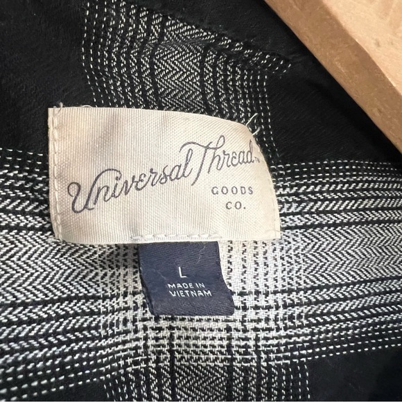 Universal Thread Flannel Plaid Belted Dress Sz Large knee length Black White - Picture 4 of 7